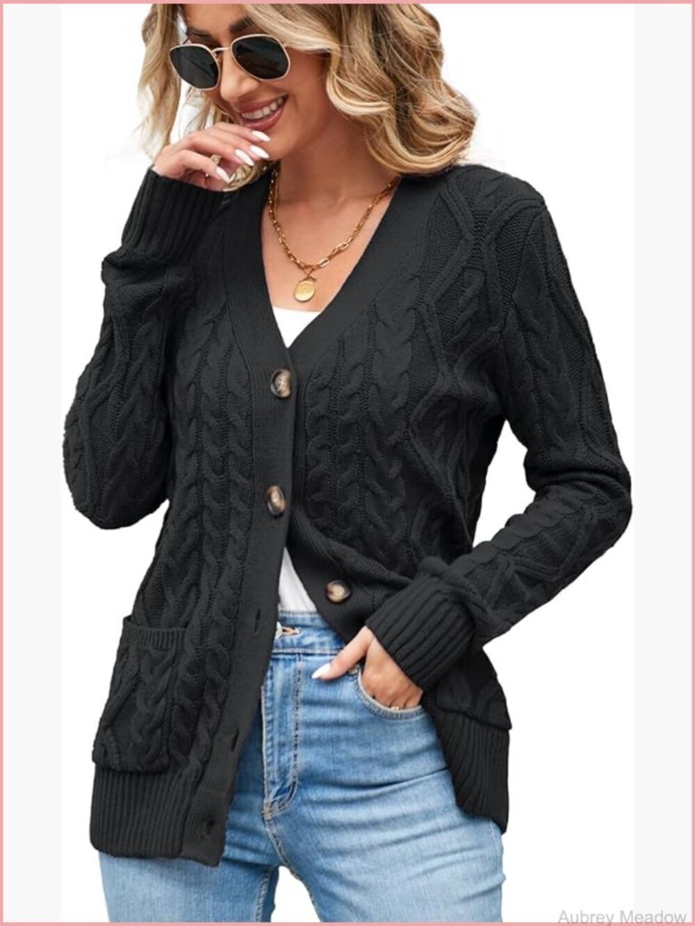 Chunky Cable Knit Button Up Long Sleeve Cardigan